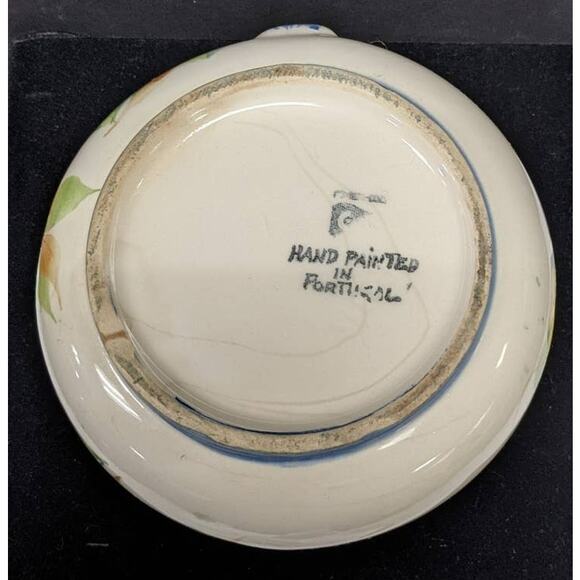 Vintage Signed Secla Portugal Hand Painted Blue Green Floral Pitcher Jug Vase - Picture 6 of 6